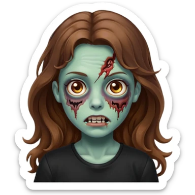 Zombie girl with wavy long brown hair And black shirt emoji sticker