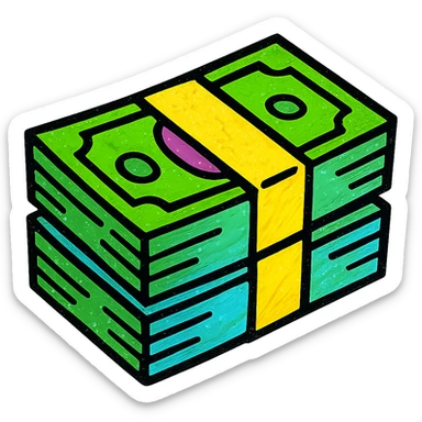 stack of money, professional style, green gold and white color scheme, bold and clear, suitable for digital use sticker