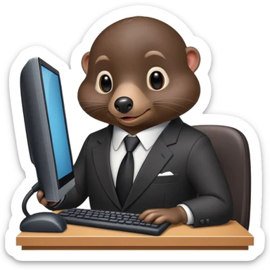 mole dressed like a spy using computer chat sticker