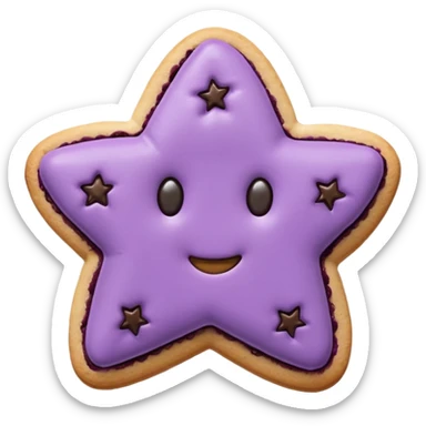 realistic pastel purple cookie with a soft, crumbly texture, fine surface cracks, matte baked finish, star-shaped jam cutout revealing glossy dark berry filling sticker