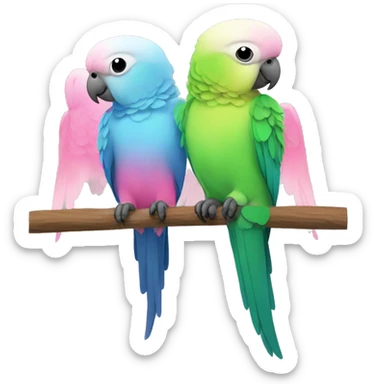 2 parakeets with pink and grey bodies and rainbow wings  sticker