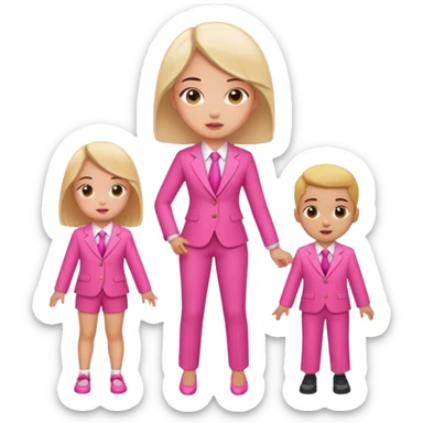 Brune girl pink suit with children sticker