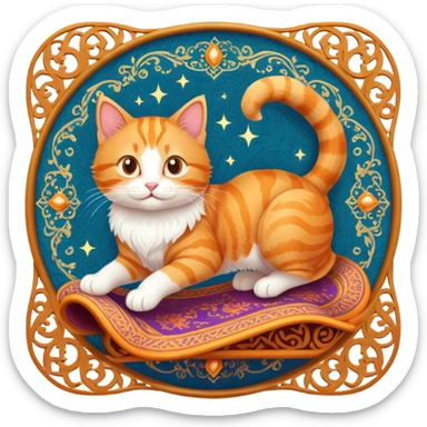 cat riding a magic carpet sticker