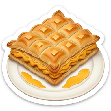 cinematic-realistic-flat burek-sa-sirom-dish-emoji,-showcasing-a-flaky-pastry-filled-with-cheese-rendered-with-crisp-textures-and-appetizing,-warm-lighting. **flat**   sticker