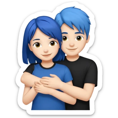Happy DARK Blue hair girl hugging blue hair boy both wearing black shirts sticker