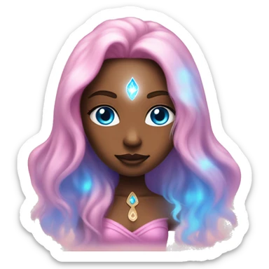 magical diva with thin pink andromedan skin long hair and blue eyes glowing third eye sticker