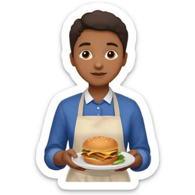 hazme una persona atendiendo una cafeteria universitaria sirviendo comida sticker