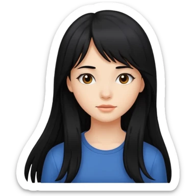 Girl long black hair with side bangs sticker