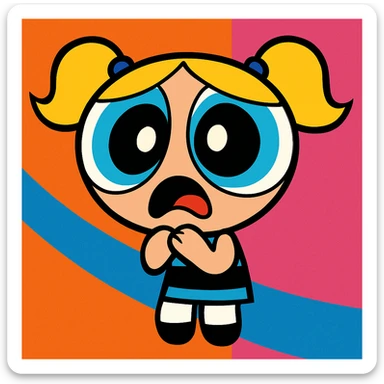 Powerpuff Girls character with a scared emotion, cartoon style, vibrant colors sticker
