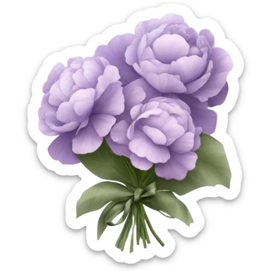 A bouquet of soft lavender pansies and blush pink peonies wrapped in silky violet ribbon sticker