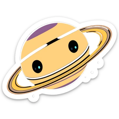 Saturn planet with a friendly face and visible rings sticker