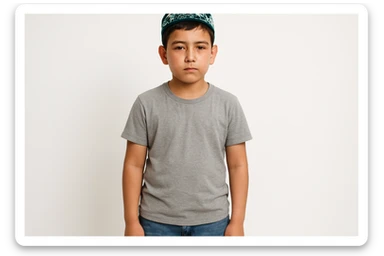 menga 10 11 yoshli bolani tasvirlab ber orqa fonda hech qanday narsa bo'lmasin va u bola o'zbek bo'lsin hech qanday milliy liboslarsiz sticker