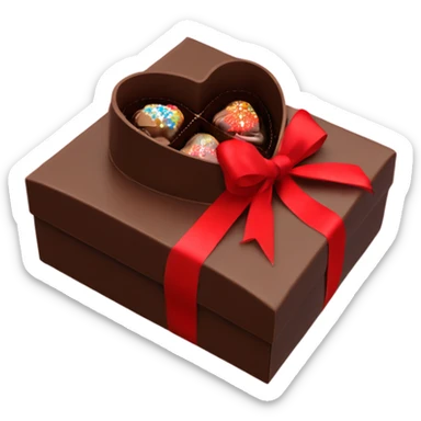 Real photo of heart shaped chocolate gift box with red ribbon  sticker