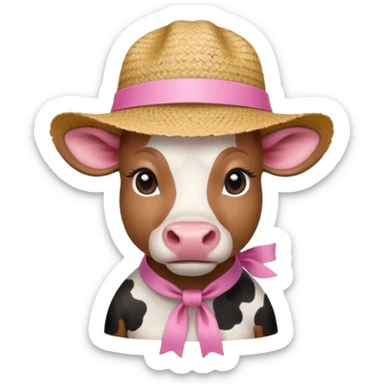 Girl cow with a pink ribbon and a small cute straw hat sticker