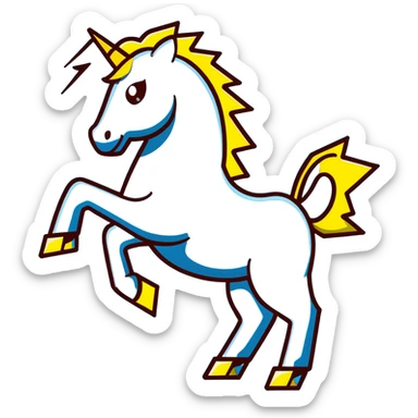 yellow fast electric horse made of electricity, bolts, visible yellow wires, lightning, blue electricity, dynamic galloping pose sticker