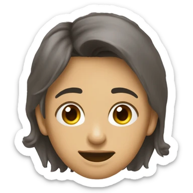 Девушка с карими глазами, темно-каштановые волосы до плеч с челкой с собачкой в руках sticker