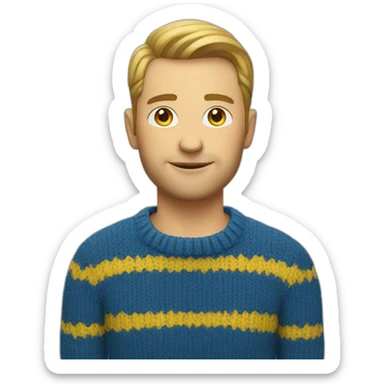 White Man Designer in blue and yellow sweater sticker