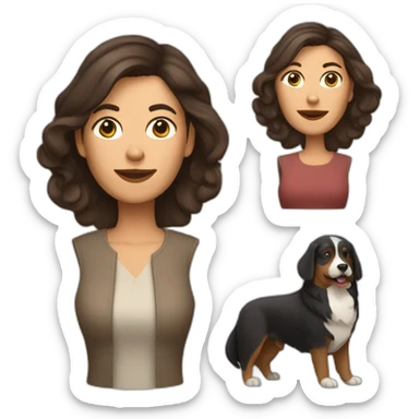middle aged brunette woman with medium hair and shepard dog sticker