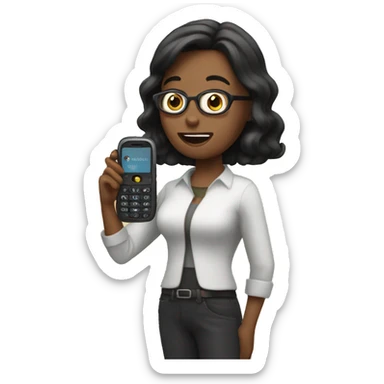 jenit holding a large phone and calling john pork sticker