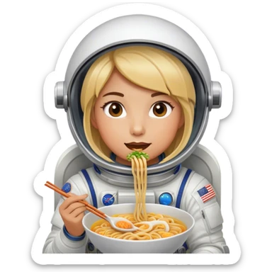 Female astronaut eating noodles  sticker