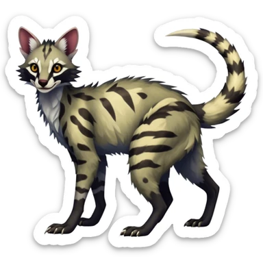 Feral Rare Fantasy dark vibrant Vernid-Sergal-Genet-species by LiLaiRa, random markings, tufted ears, full body, 4 legs sticker