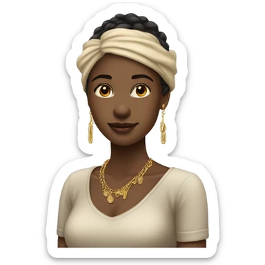 Girl with gold minimal western jewellery, small earrings and one very thin necklace. sticker