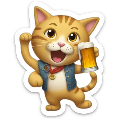 Un chat debout qui boit une biere sticker