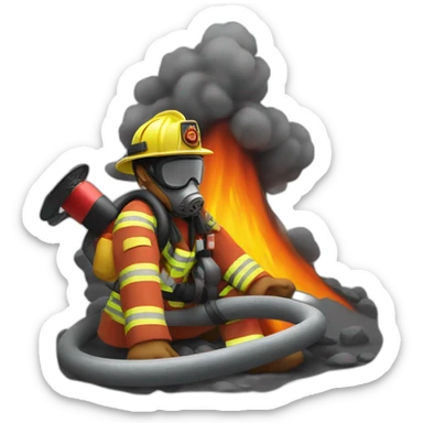 Firefighter extinguishing a vulcano sticker