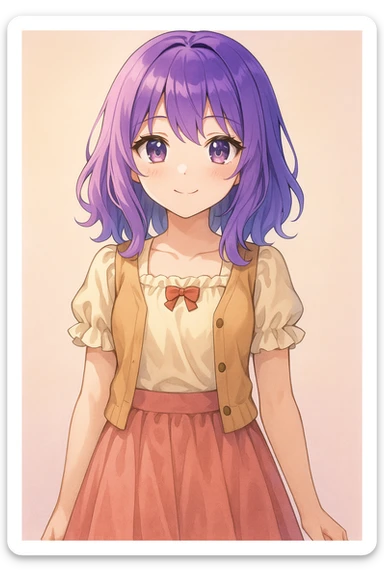 a girl with purple hair, anime style sticker