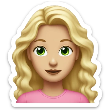 woman with green eyes and long wavy blonde hair in a pink shirt  sticker