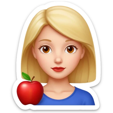 eva with an apple sticker