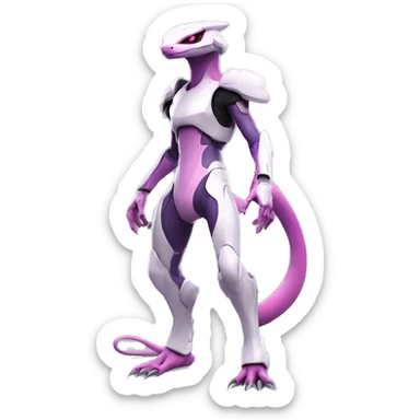 White Anthro-Lizard-Reptile-Raptor-Alien-Genesect-Mewtwo-Fakémon, with pink eyes, with a futuristic visor-helmet, wearing a techwear-suit, Full Body sticker