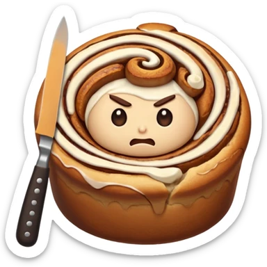 angry cinnamon roll holding weapon sticker