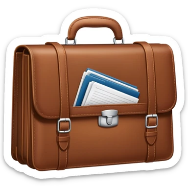  business briefcase slightly open with paper documents visible inside. sticker