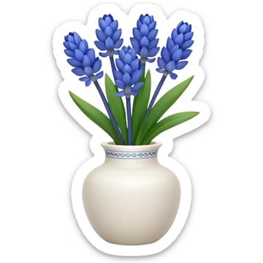 ChatGPT said:

A small white ceramic vase holding a delicate blue hyacinth with soft green leaves — simple, elegant, and calming in a cozy, minimalist style. sticker