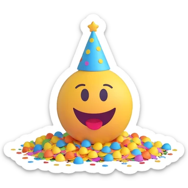 cheerful emoji celebrating Friday with party elements and confetti, fun vibe sticker