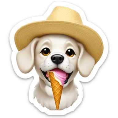 Dog eating ice cream with a sun hat on sticker