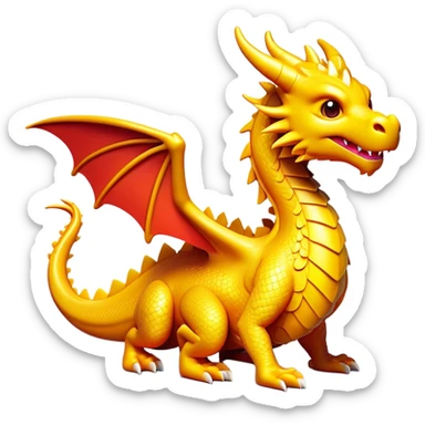 Clash of Clans aesthetic: Cinematic Playful Dragon Emoji, rendered in a 3D vector-style similar to standard emojis with minimal shading and bold, simplified shapes. A compact, isometric dragon with majestic wings and intricately scaled details, softly glowing with a legendary, mythical charm. Simplified yet unmistakably iconic, highly detailed and consistent, glowing with a soft radiant brilliance and high shine. Stylized with a touch of fantastical might and a soft glowing outline, capturing the essence of a mighty dragon with a friendly, playful demeanor! sticker