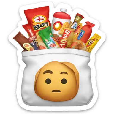 white and red bag full of asian snacks sticker