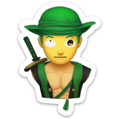 zoro one piece avec peau de banane sur la tête sticker