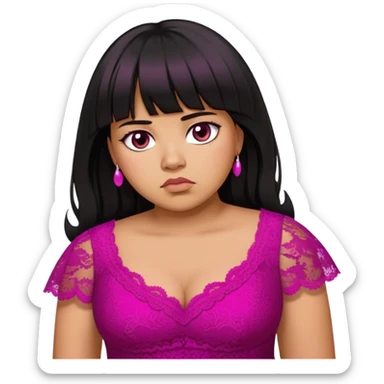 Latina girl with bangs long black layered hair plus size fuschia lace dress disappointed  sticker