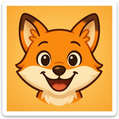 animal emoji, cheerful fox face, orange and white, lively sticker