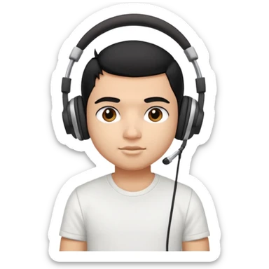 a pretty bratz fair indian boy with black hair. lean but muscled, wearing a white tshirt. headphones on sticker