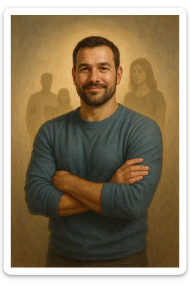 UOMO A BRACCIA CONSERTE CHE TRASMETTE PROTEZIONE PER LA SUA FAMIGLIA sticker