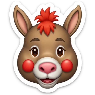 A donkey whis a red clown nose sticker
