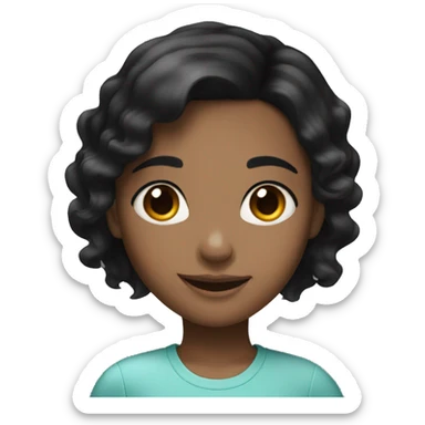 black hair girl wih bi brown eyes and smily face sticker