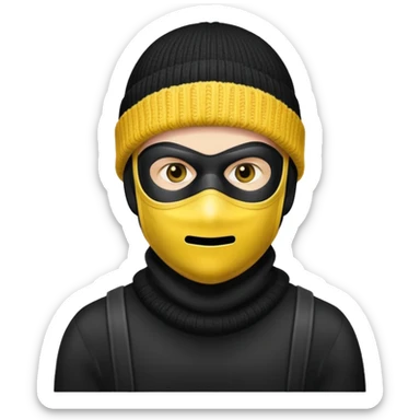 a burglar head with yellow skin and a black mask with a black knit hat sticker