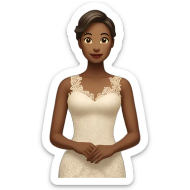 "A woman in a delicate lace dress poses in a luxurious, softly lit room." sticker