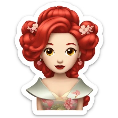 pageant queen with red hair and geisha makeup sticker