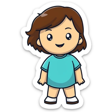 White girl with medium length brown hair, happy expression sticker